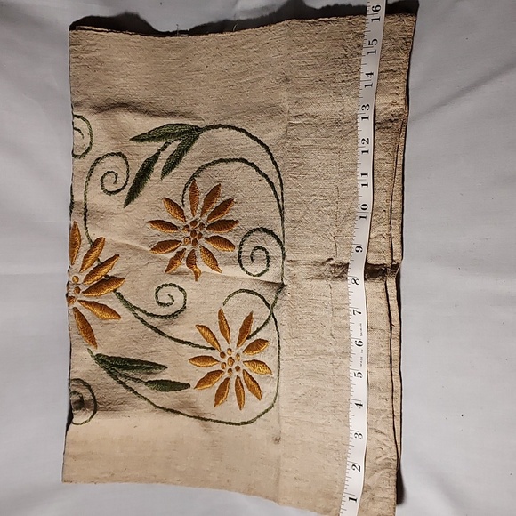 Vintage Handmade Embroidered Large Yellow Flowers Green Stems Pillow Cover - Picture 6 of 6